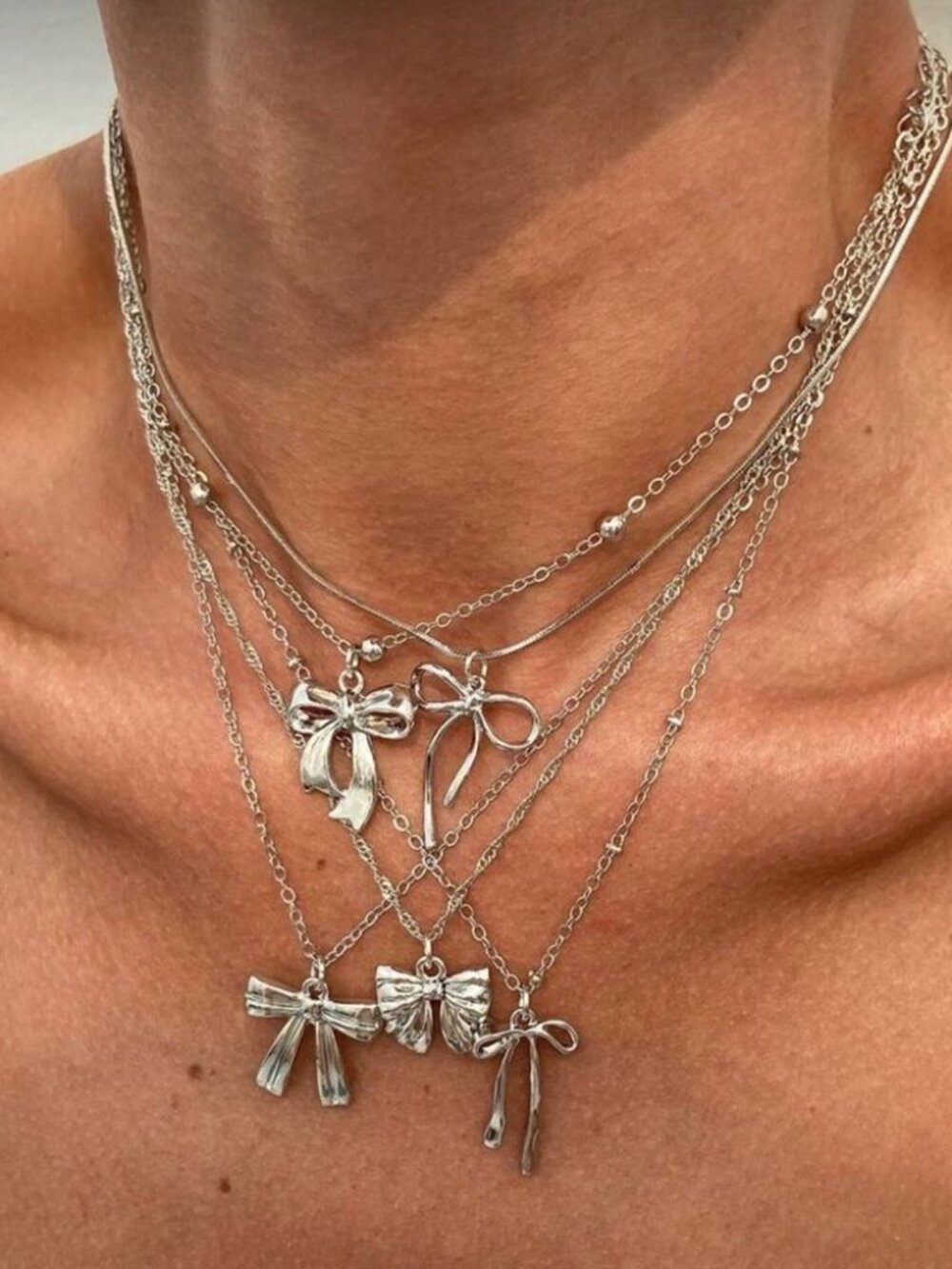 Silver bowNecklace set M591